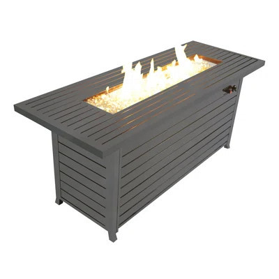 Outdoor Gas Propane Fire Pits Table, Aluminum, 50000BTU Firepit Fireplace Dinning Table With Lid, Fire Glass, Retangular, ETL Certification, For Garde | Wayfair North America