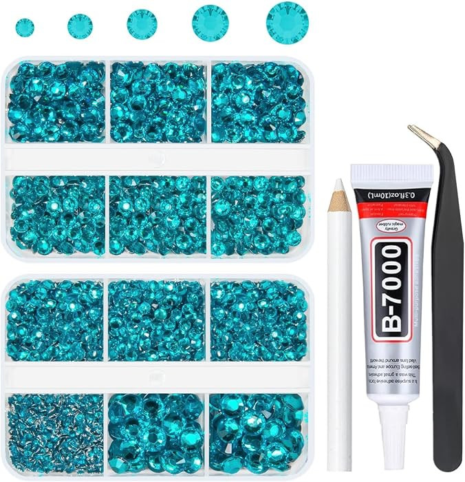 qiipii Teal Blue Resin Crystal Rhinestones for Bedazzling Crafting 2mm 3mm 4mm 5mm 6mm Turquoise ... | Amazon (US)