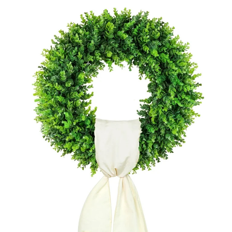 DDHS 20 inch Artificial Boxwood Wreaths, Spring Summer Front Door Wreath，Green Wreaths with Sas... | Walmart (US)