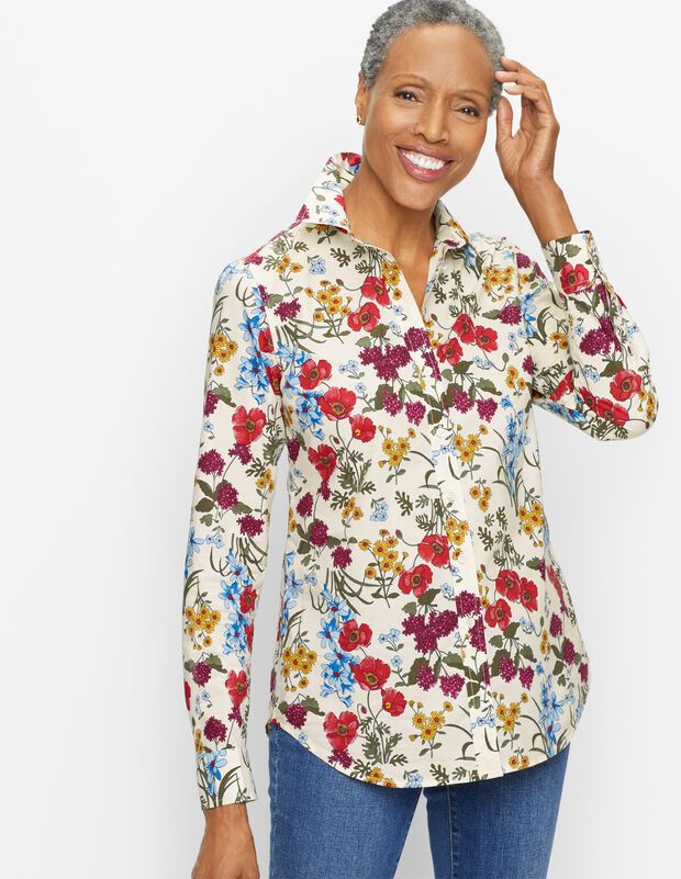 Cotton Button Front Shirt - Elegant Floral | Talbots