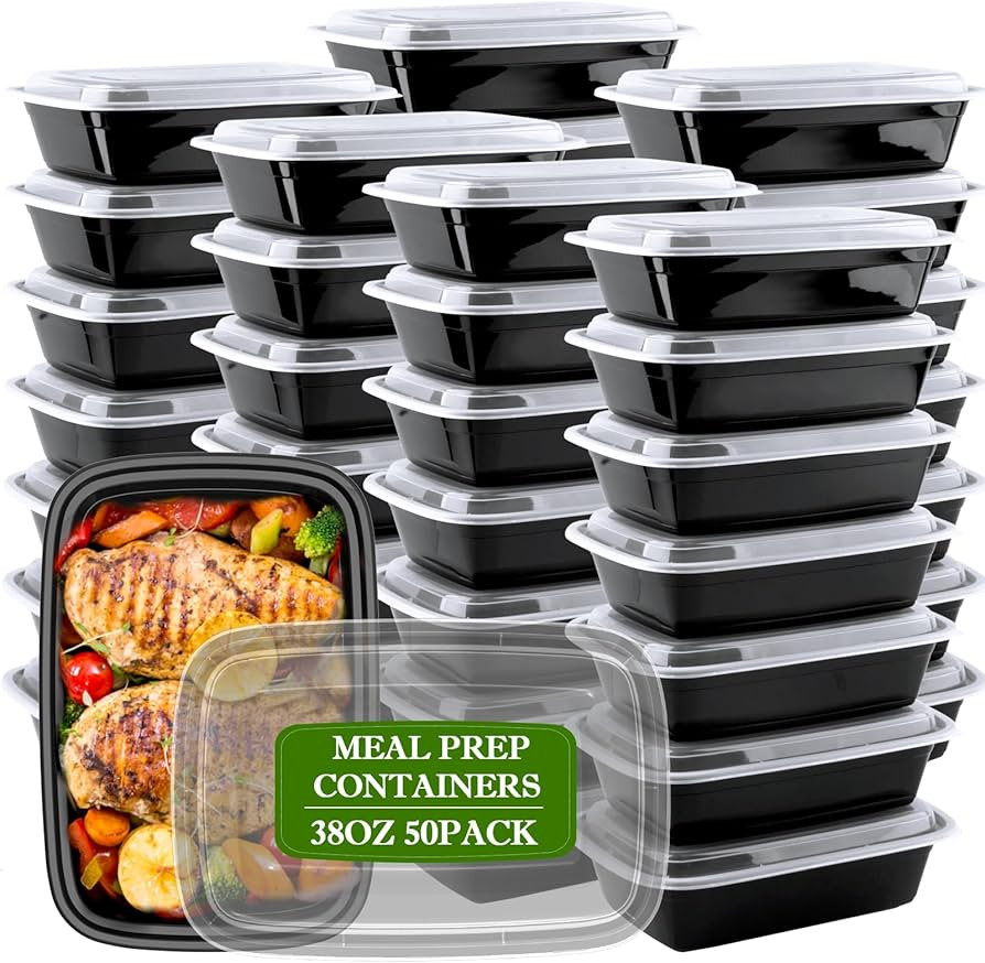Meal Prep Containers Reusable 38oz - Plastic Food Containers with Lids 50 Pack, Disposable To Go ... | Amazon (US)