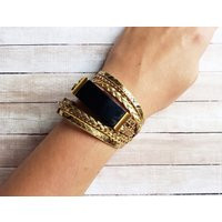 Gold Braided Fitbit Luxe Band Vegan Leather Animal Print Bracelet | Etsy (US)