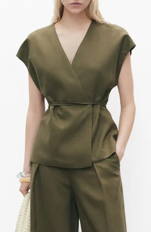 MANGO Wrap Top in Khaki Green at Nordstrom, Size X-Small | Nordstrom