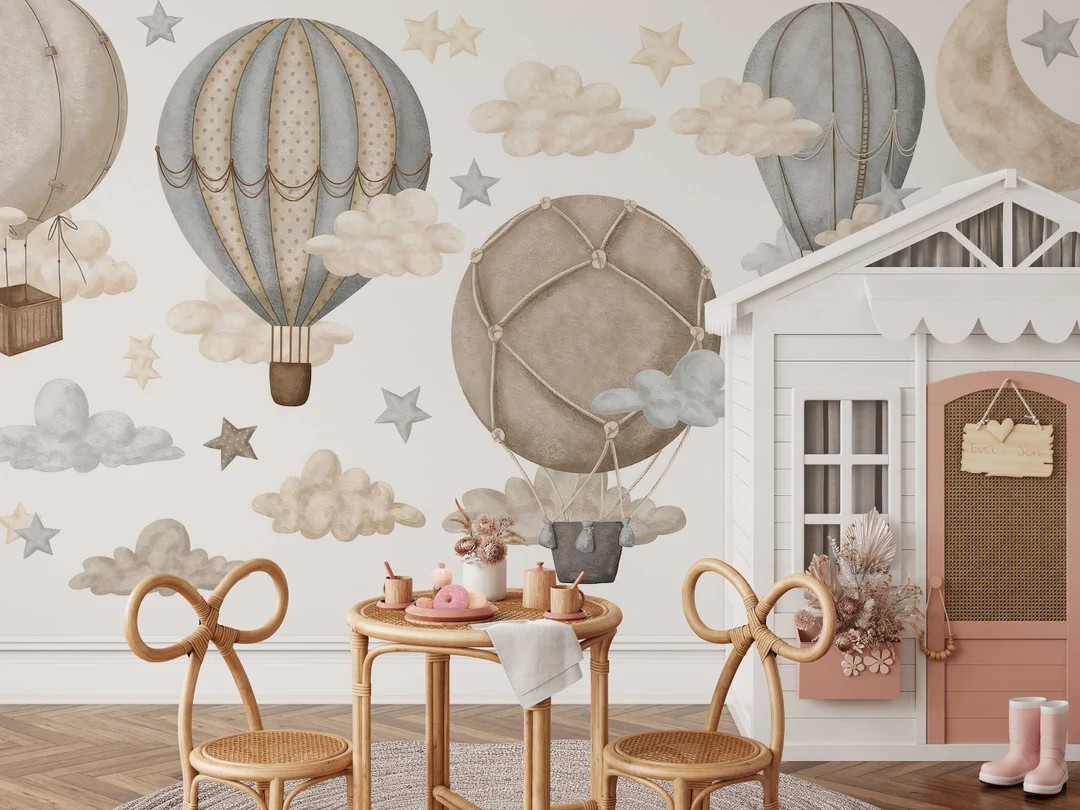 Dreamy Hot Air Balloon and Star Wall Decals | Peel and Stick Nursery Wall Stickers | Removable Ki... | Etsy (US)