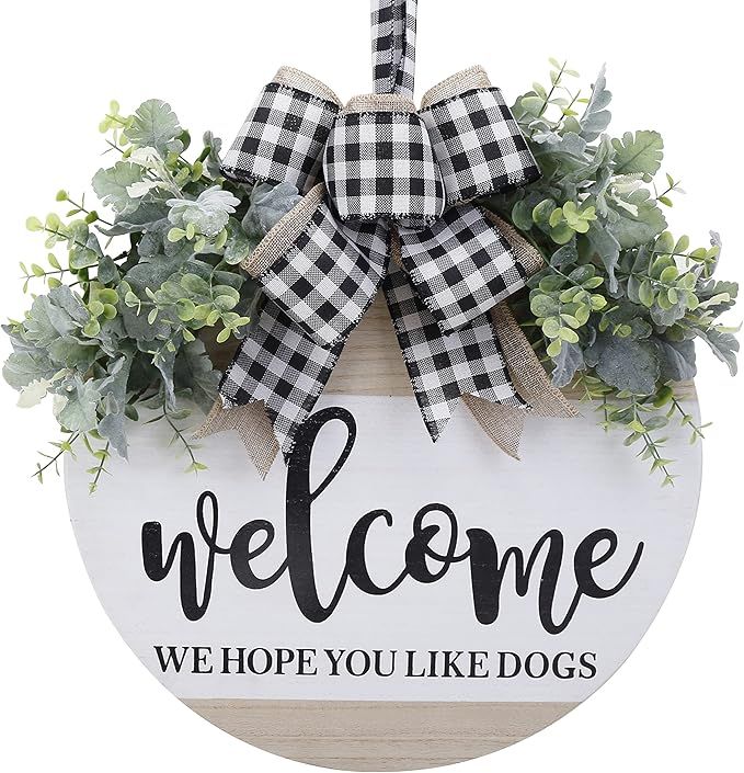 GLUUFLOWER 17 Inch Welcome Sign for Front Door Wooden - We Hope You Like Dogs - Sign Hanging Home... | Amazon (US)
