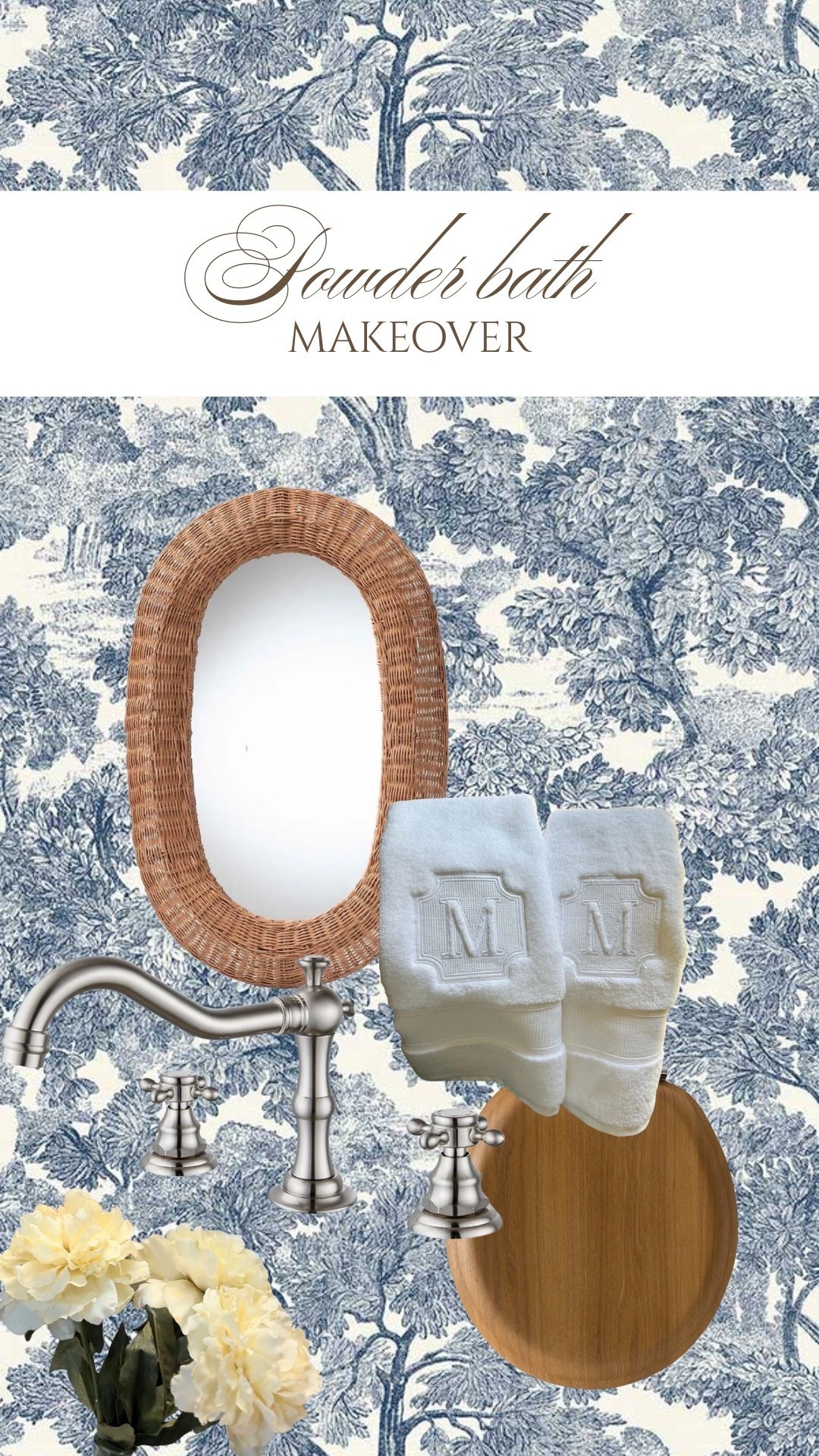 My moody classic powder bathroom 🤎#powderbath #bathroom #wallpaper