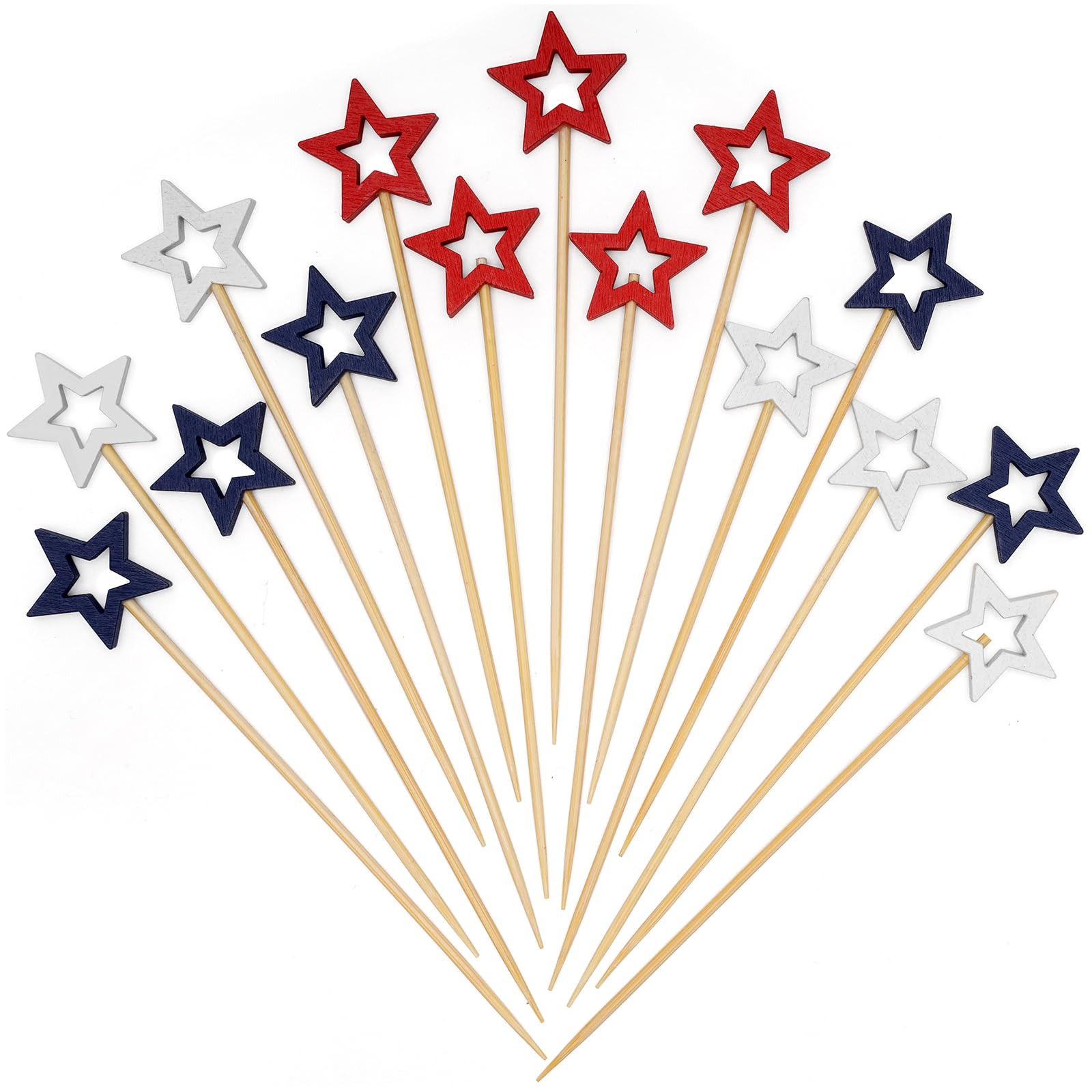 Minisland Mixed Red Blue White Star Cocktail Picks, 5.5 Inch Long Bamboo Fancy Toothpicks for App... | Amazon (US)