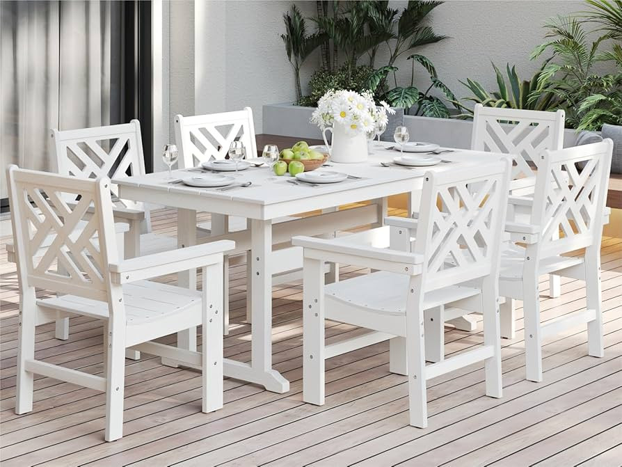 7-Piece Outdoor Dining Set, HDPE All-Weather Patio Table and Chairs Set for 6, Outdoor Patio Furn... | Amazon (US)