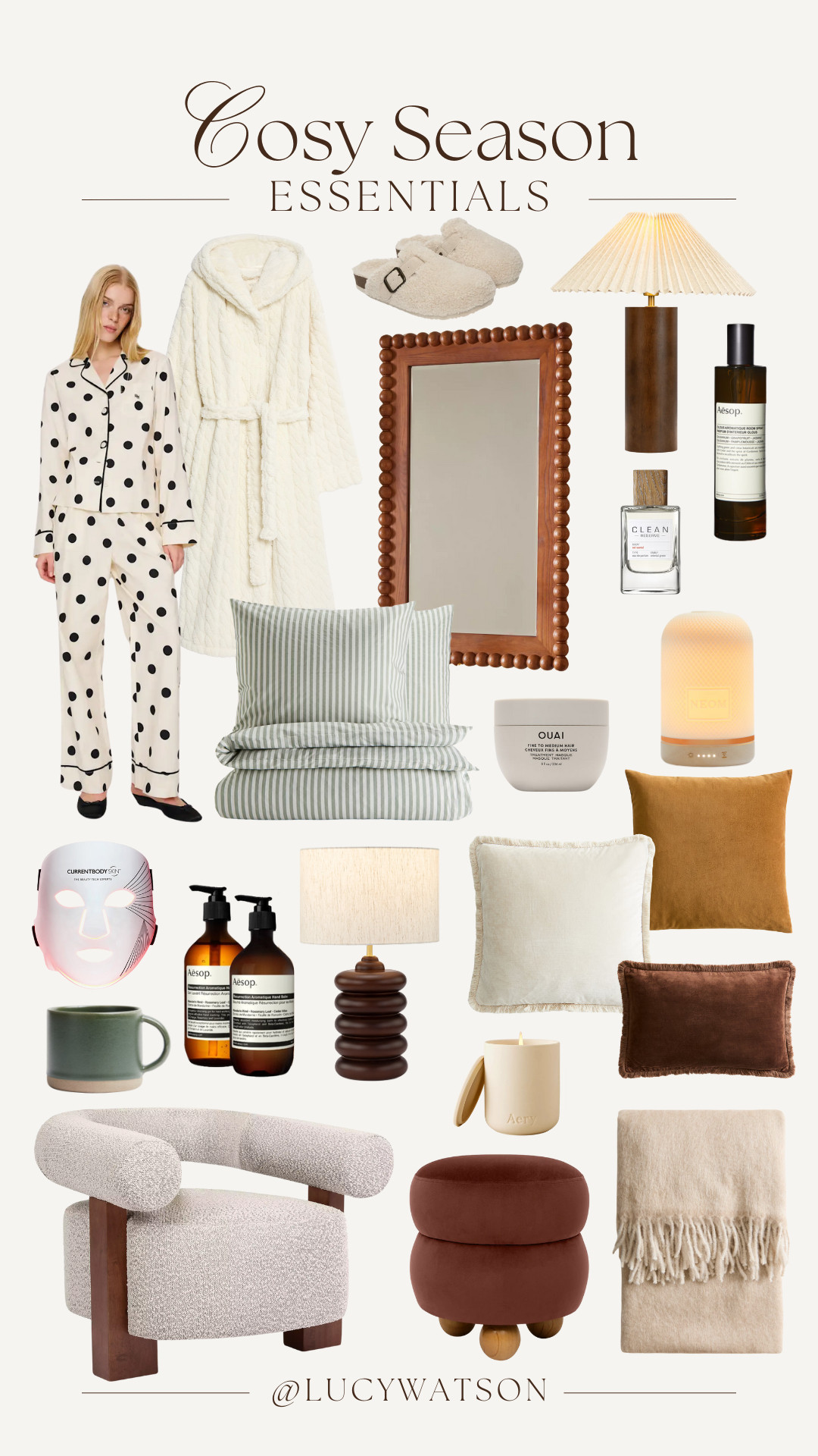 Cosy Season Essentials! ✨ 

Cult Furniture, H&M, mirror, pj set, Reformation, dressing gown, cushion cover, blanket, table lamp, Aesop, Clean Reserve, slippers, Currentbody LED face mask, wellbeing pod, candle 

 #LTKuk #LTKautumn #LTKhome