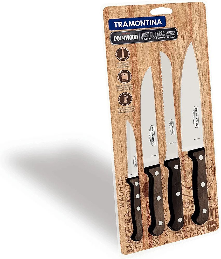 Jogo de Facas 4 Peças Polywood Sortidos com Laminas de Aço Inox e Cabos de Madeira Tramontina P... | Amazon (BR)