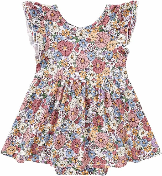 pureborn Baby GIrls Viscose from Bamboo Bodysuit Dress Ruffle Sleeve Romper Twirl Skirt Playwear ... | Amazon (US)