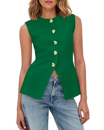 Amazon.com: BTFBM Blazers for Women Vest Tops Business Casual Outfits Button Down Sleeveless Pock... | Amazon (US)
