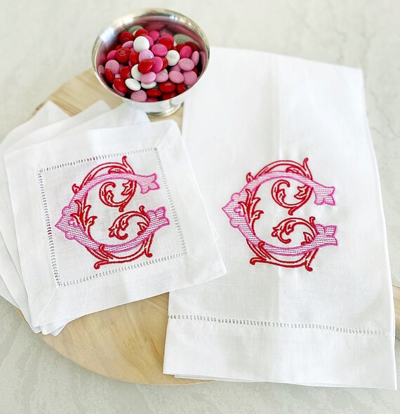 Vine Set Single Initial 1 Tea Towel. 4 Cocktail Napkins. | Etsy | Etsy (US)