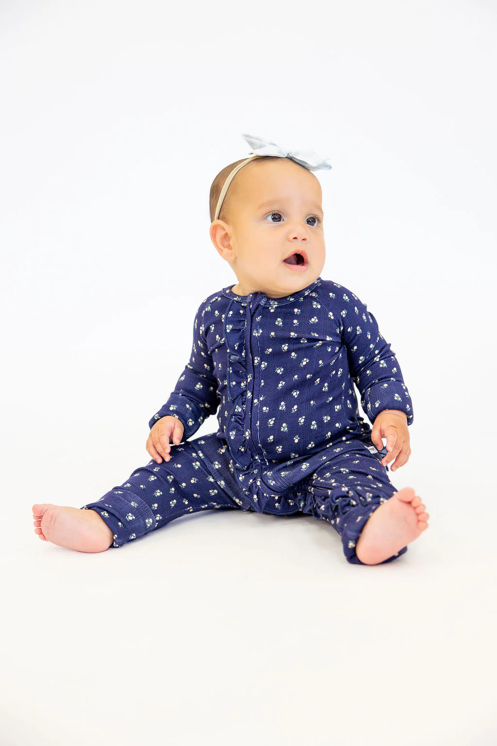 Bamboo Pointelle Ruffle Zippy | Navy | Tiny Talulah | Shop Talulah