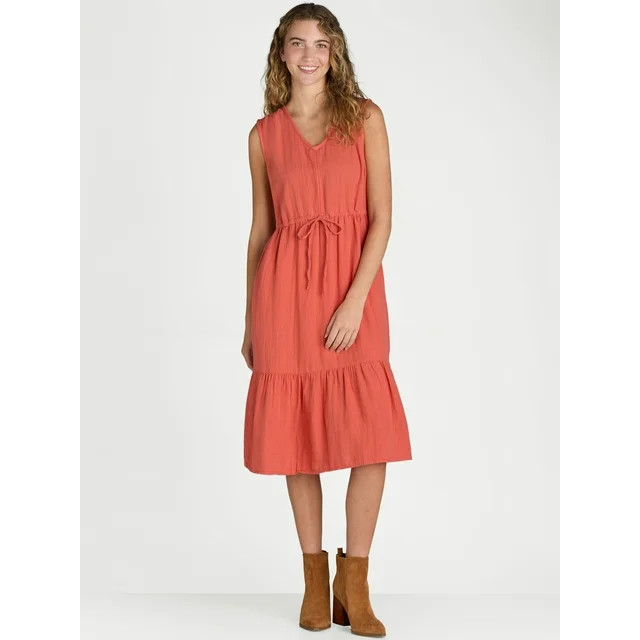 Time and Tru Women's Sleeveless Cotton Double Cloth Dress, Sizes XS-XXXL - Walmart.com | Walmart (US)