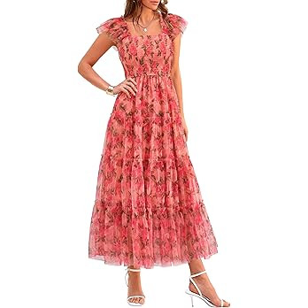 PRETTYGARDEN Women's Summer Tulle Midi Dress Sleeveless Smocked Ruffle Flowy Mesh Dresses Party W... | Amazon (US)