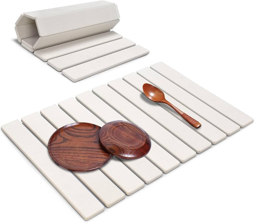 Large Stone Dish Drying Mats for Kitchen Counter, 24"(L)×16"(W), Quick Drying Collapsible Dish D... | Amazon (US)