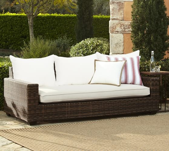 Torrey All-Weather Wicker Square Arm 86" Sofa, Espresso | Pottery Barn (US)