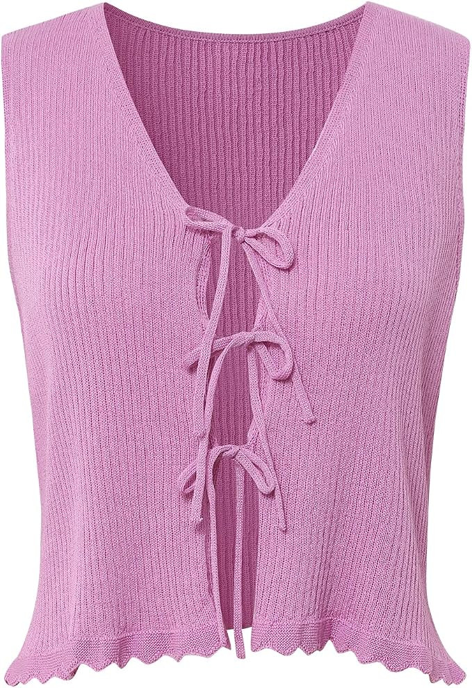 Women's Tie Front Vest Top Casual Sleeveless Knit Cardigan Top | Amazon (US)