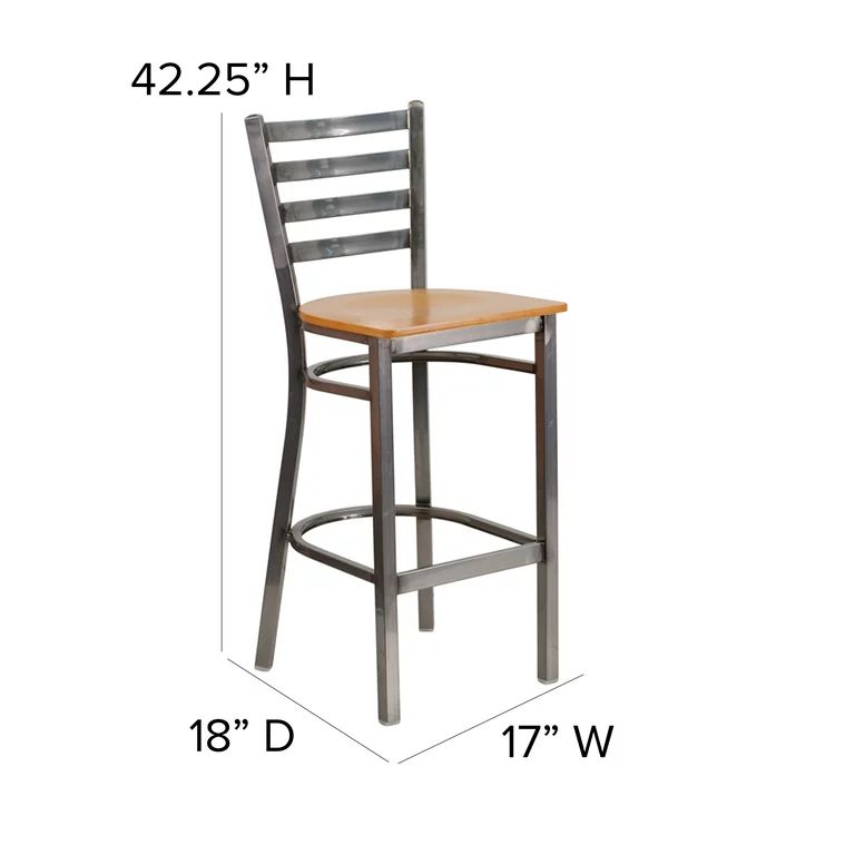 Flash Furniture HERCULES Series Clear Coated Ladder Back Metal Restaurant Barstool, Wood Seat, Mu... | Walmart (US)