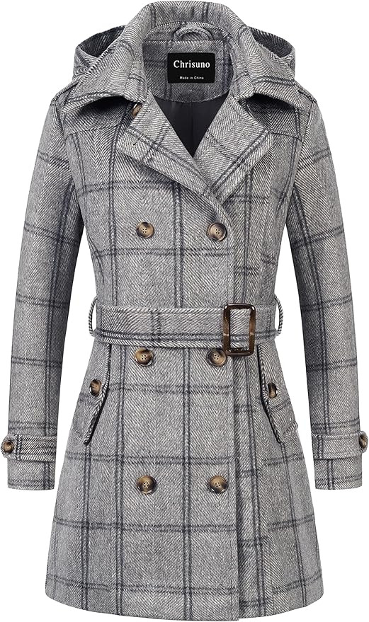Chrisuno Women's Double Breasted Pea Coat Hooded Long Winter Trench Coat | Amazon (US)