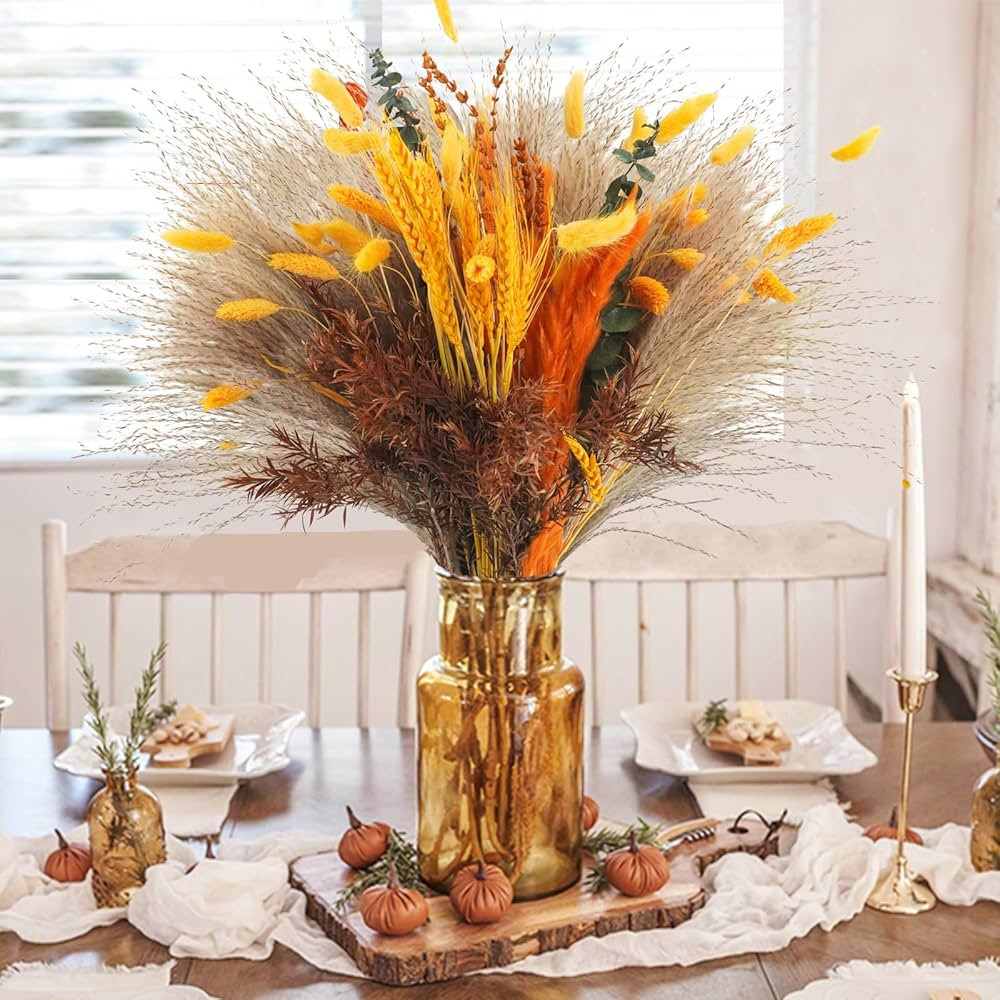 Ruidazon Fall Dried Pampas Grass Bouquet, Natural Orange Bunny Tails Fall Dried Flowers for Vases... | Amazon (US)