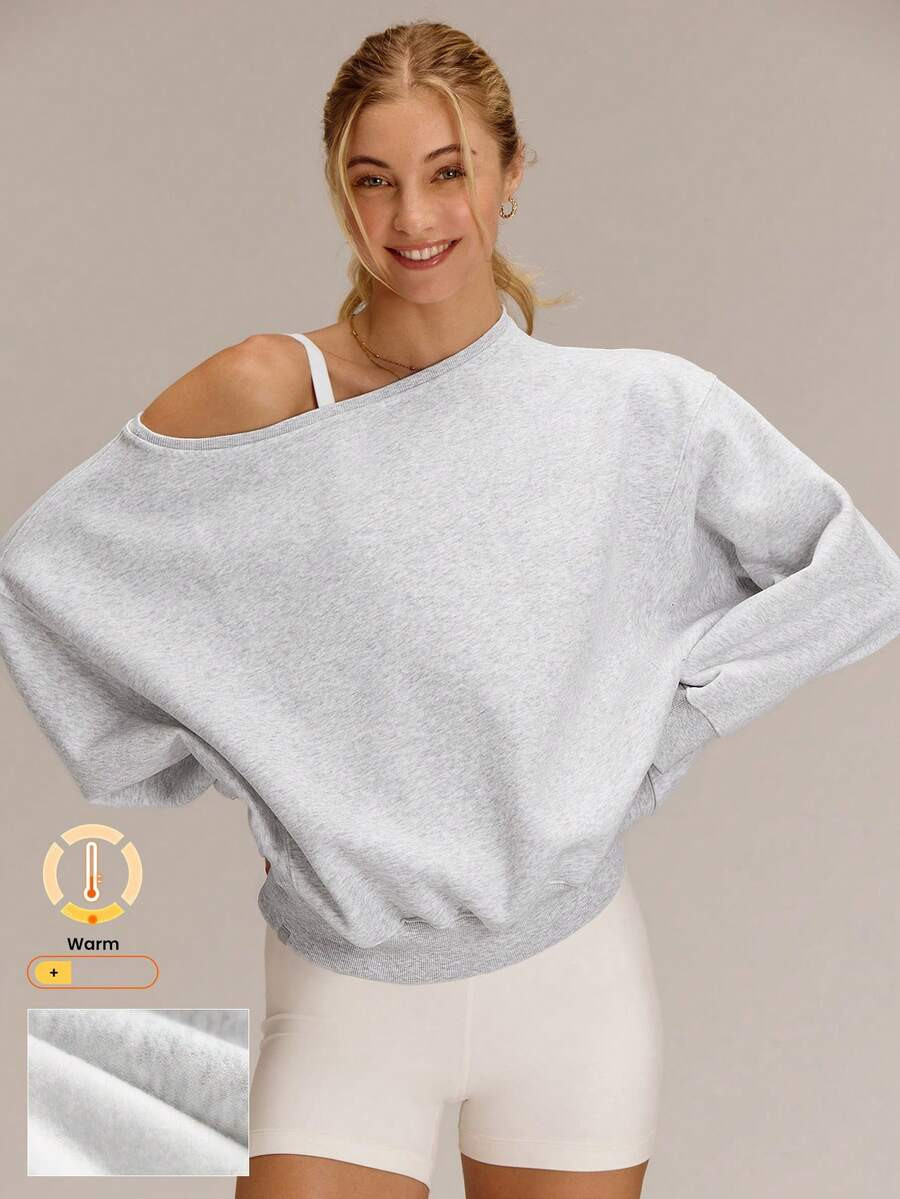 GLOWMODE Everyday Fleece Shine Bright Soft Warm Lightweight Oversized Off-The-Shoulder Pullover S... | SHEIN
