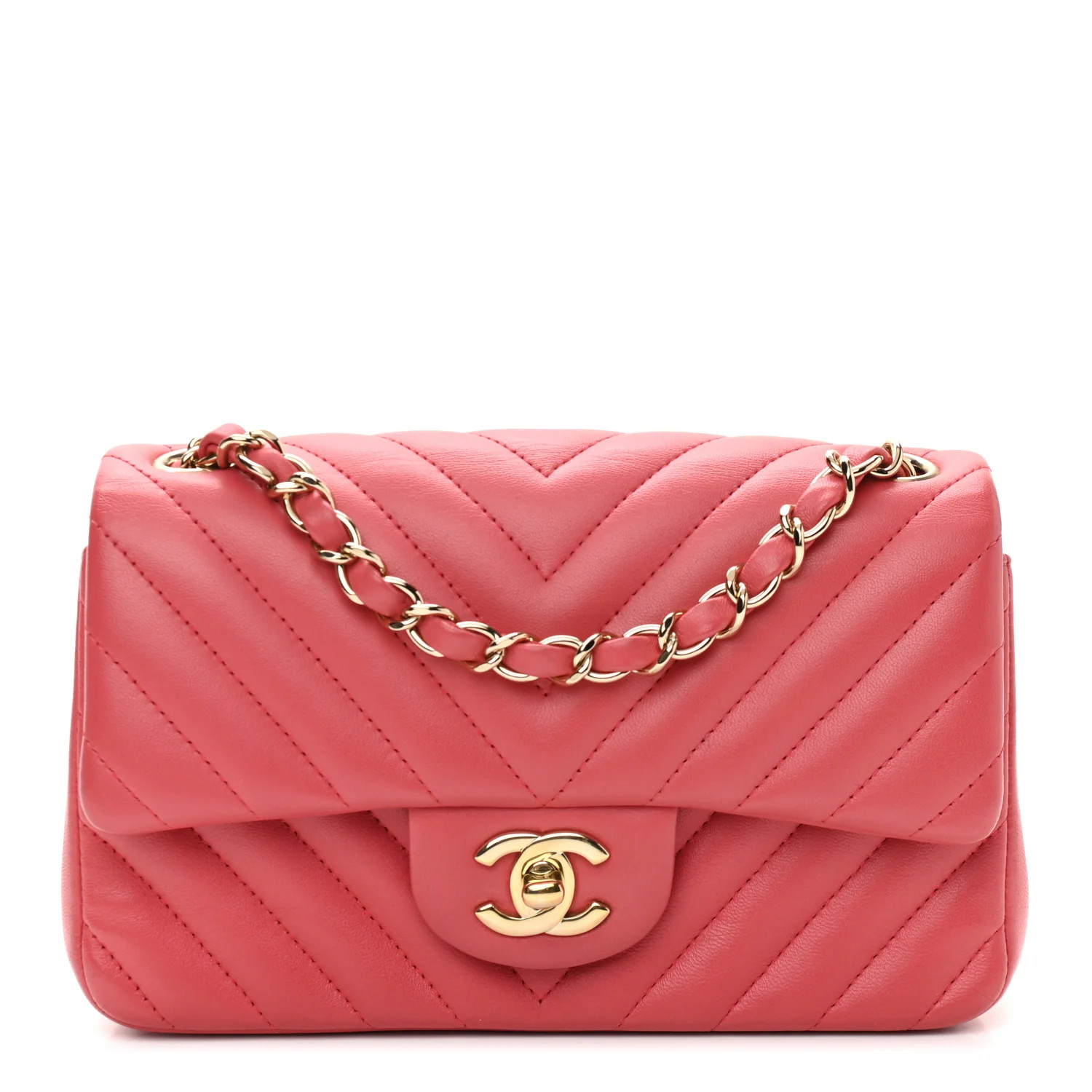 CHANEL Lambskin Chevron Quilted Mini Rectangular Flap Pink | FASHIONPHILE | Fashionphile