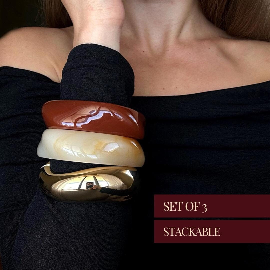 Chunky Bangle Set Trendy Jewelry Birthday Gift for Her Statement Jewelry Holiday Gift Idea Thick ... | Etsy (US)