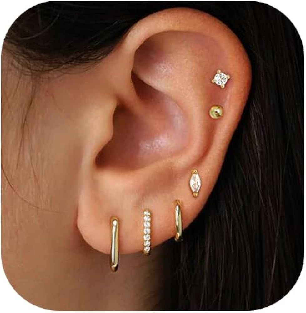 Small Gold Hoop Earrings for Women Dainty Gold Earrings, 14K Gold Plated Hypoallergenic Stud Earr... | Amazon (US)