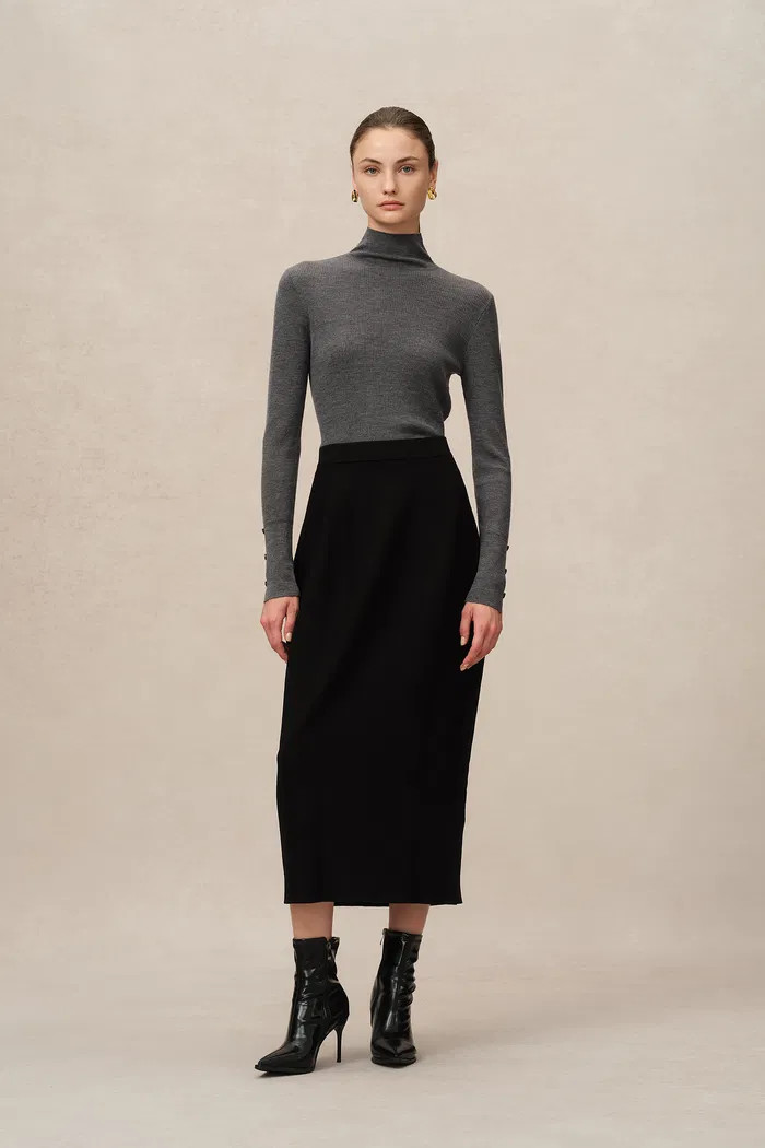 Grace High Neck Fitted Sweater in Merino Wool Knit | Fabrique
