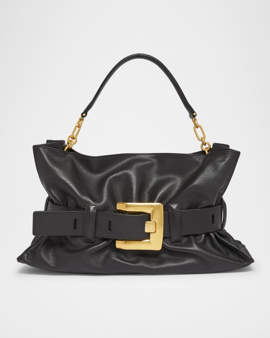 Balmain Anthem Medium Buckle Shoulder Bag in Calfskin | Neiman Marcus