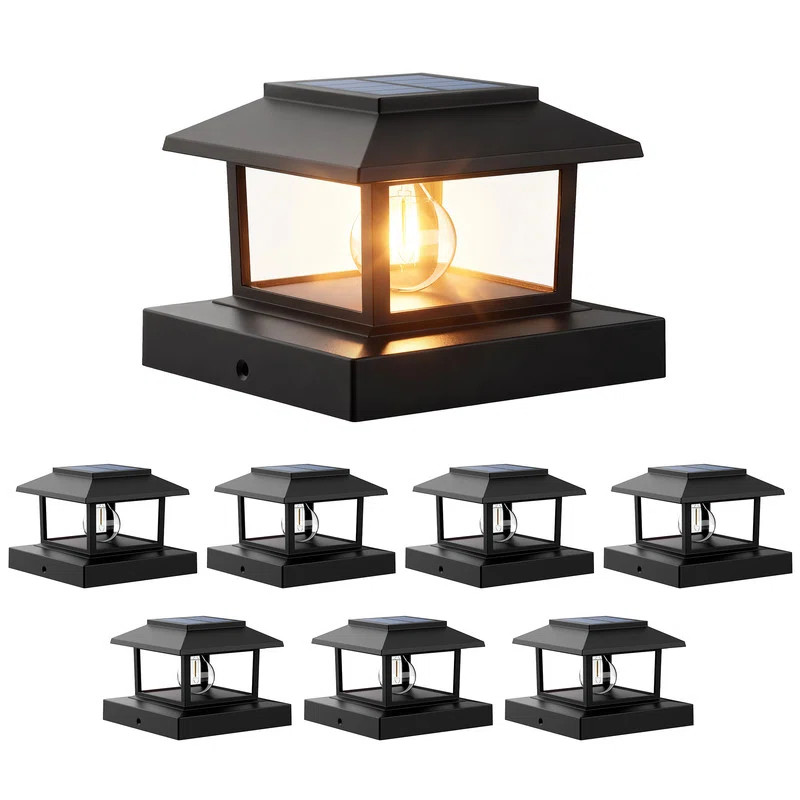 Black 8 Pack Solar Post Cap Lights Outdoor, Warm Light with Edison LED, fits for 4x4 5x5 6x6 Fenc... | Wayfair North America