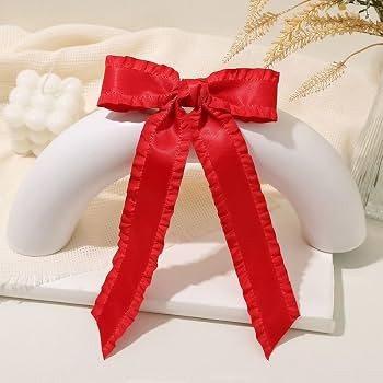 5.5" Hair Bow Clips for Women Girls, Red Silky Satin Ruffle Ribbon Bowknot Alligator Barrettes wi... | Amazon (US)