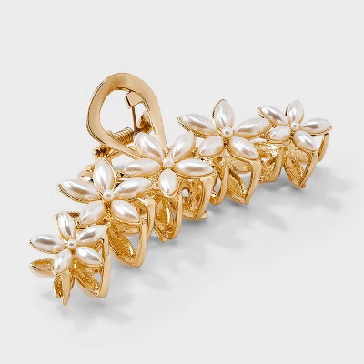 Metal Flower Pearls Claw Hair Clip - A New Day™ Gold | Target