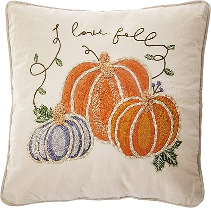 Mud Pie Square Emb Pumpkin Pillow, 18" x 18", Beige | Amazon (US)