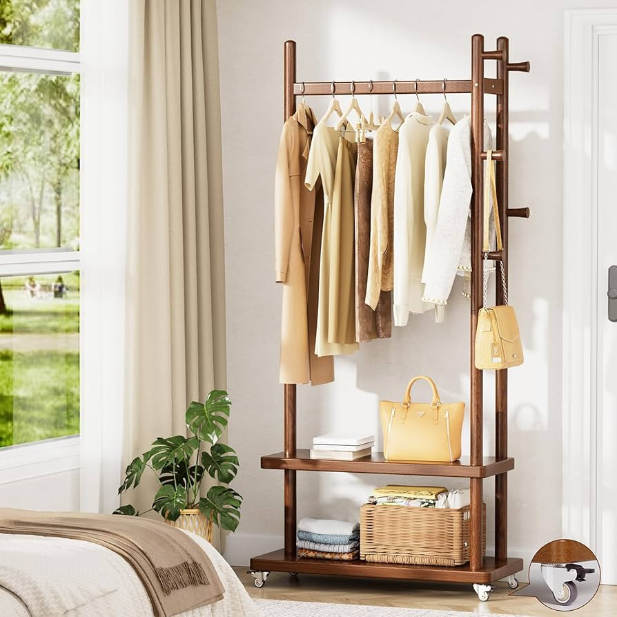 Taitiy Coat Rack Freestanding Clothing Rack with Wheels, Coat Tree Freestanding Heavy Duty with 2... | Amazon (US)