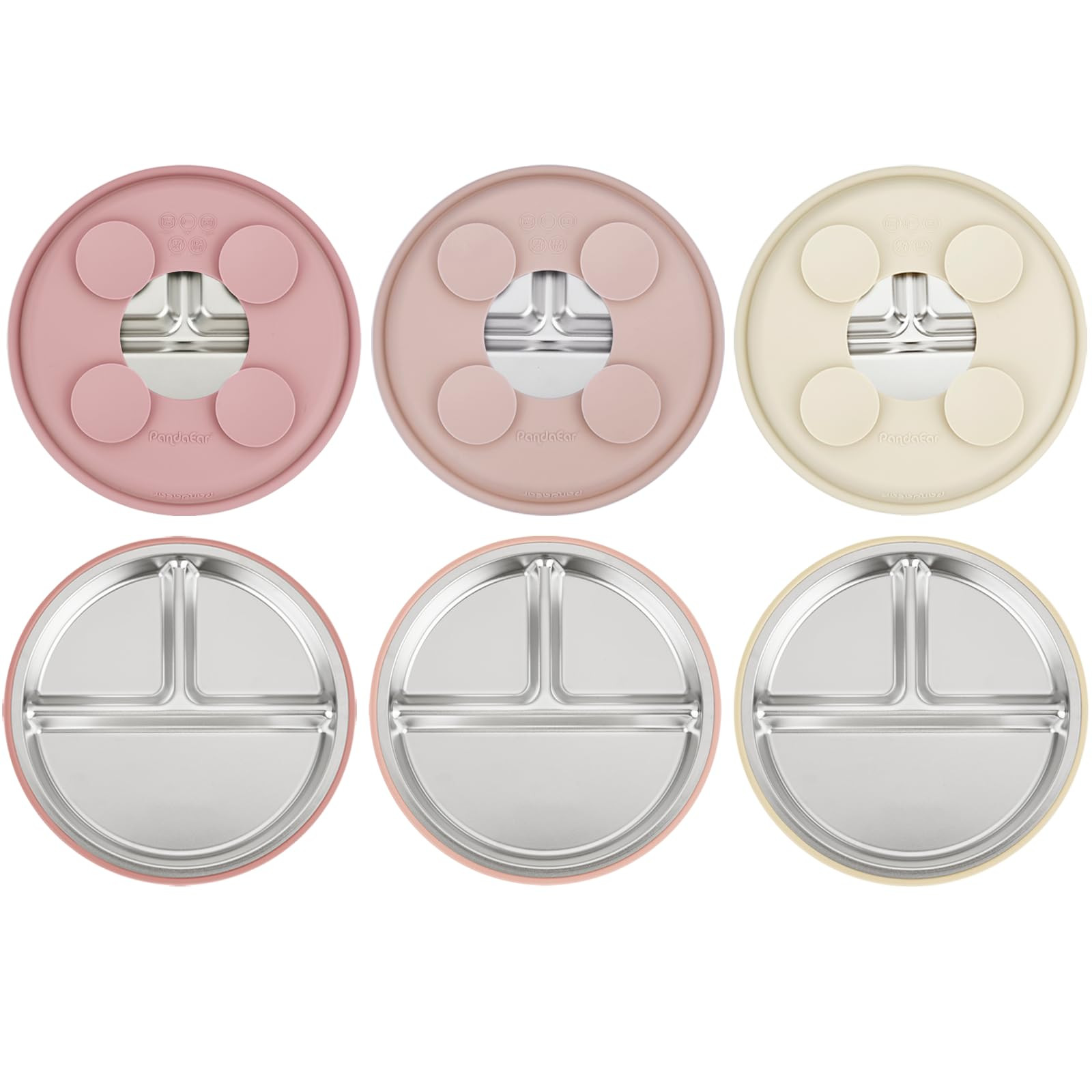 PandaEar 3 Pack Stainless Steel Baby Suction Plates, Divided Toddler Plate for Baby Led Weaning S... | Amazon (US)