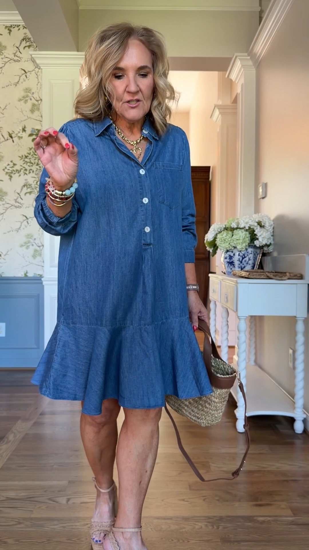 Denim dress size medium. 
I’ll link several denim dress options in varying lengths 
Avara 15% off code NANETTE15
I’m 5’3

#LTKMothersDay #LTKPetite #LTKOver40