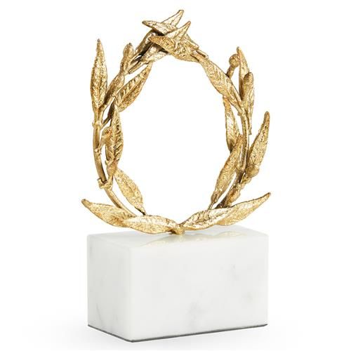 Villa & House Apollo Regency Gold Leaf Iron White Marble Base Sculpture | Kathy Kuo Home