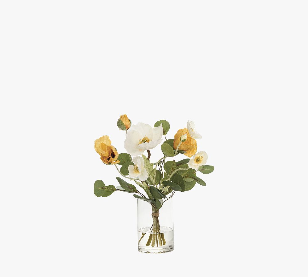 Faux Yellow & White Poppy Arrangement In Glass Vase | Pottery Barn (US)