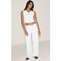 White Contrast Stitch Low Rise Wide Leg Jeans | PrettyLittleThing US