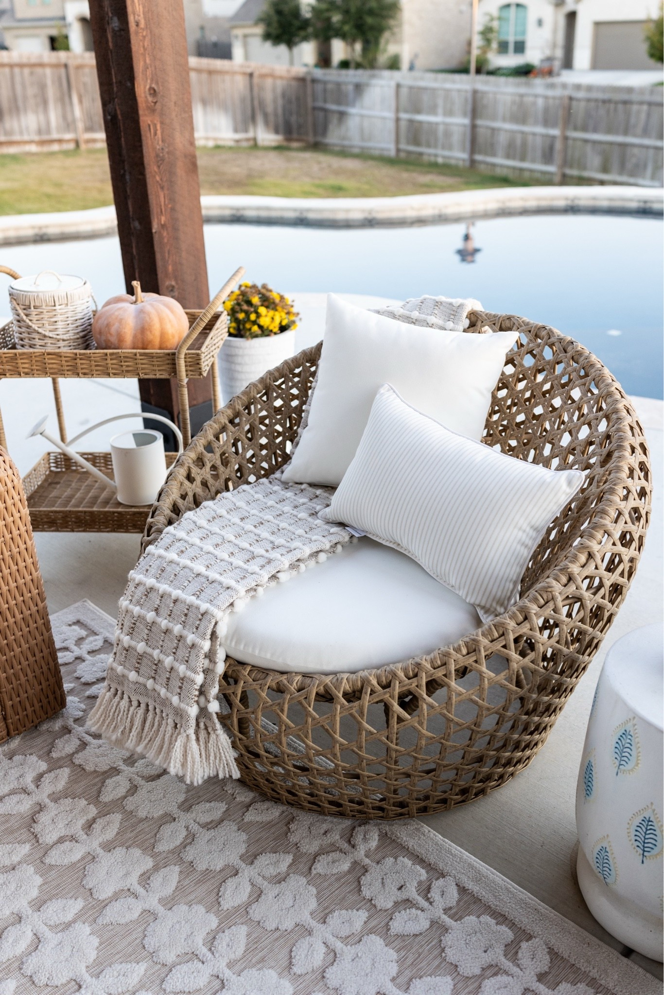 I desperately need to take new photos of our patio, but still as obsessed with our outdoor furniture as I was when we got it! Love these oversized wicker chairs!