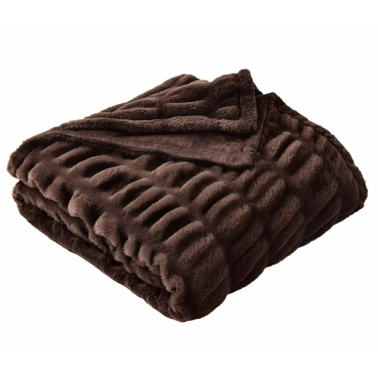Better Homes & Gardens Dk Brown Polyester Faux Fur Reverse to Mink Throw Blanket, 50"X60", for Ad... | Walmart (US)