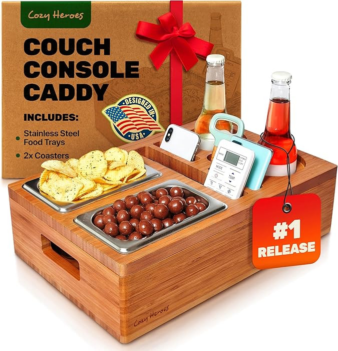 Couch Cup Holder Tray - Minimalistic Scandinavian Design - Bamboo Cup Holder For Couch, Sofa, Bed... | Amazon (US)