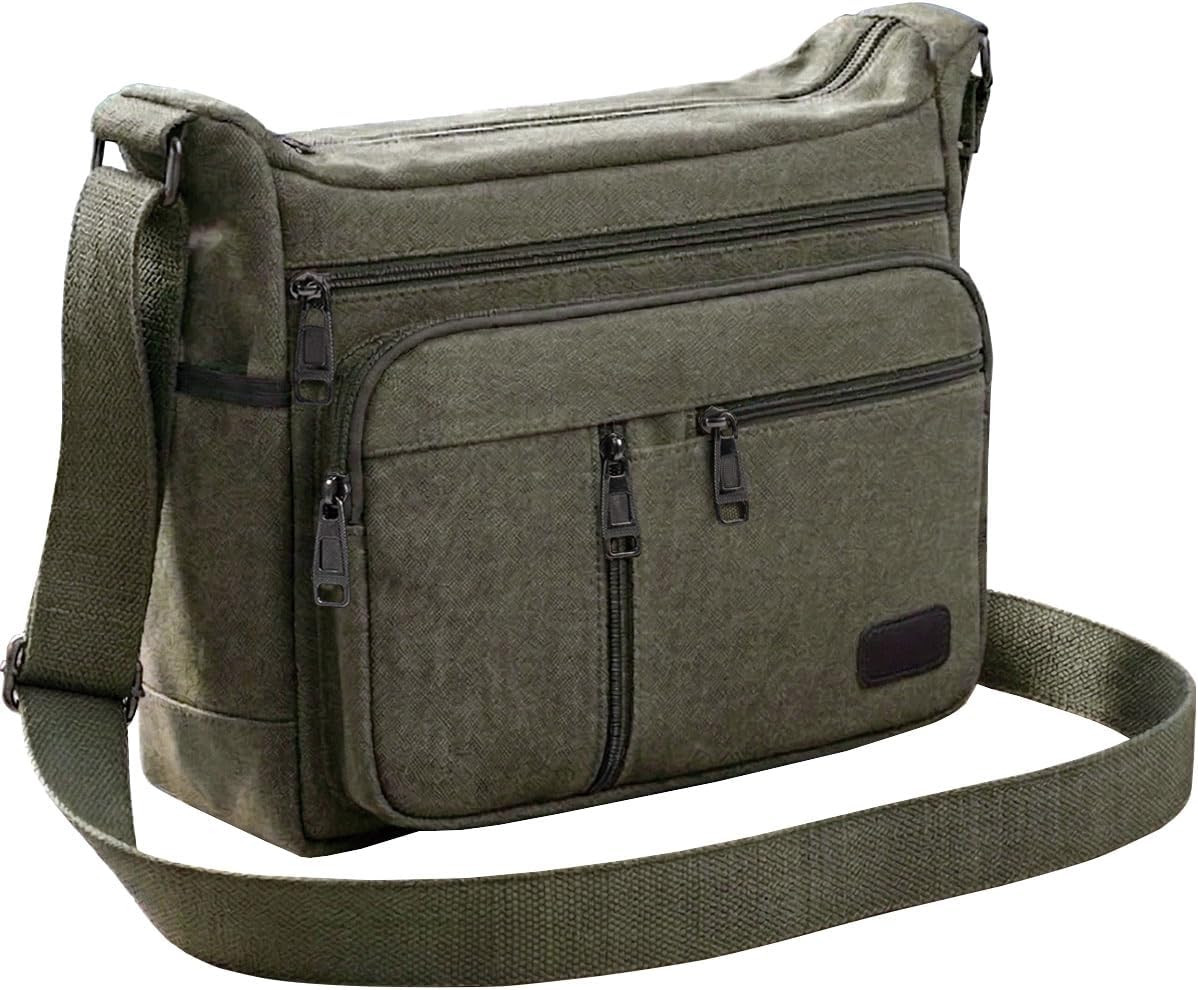 CAAORDKSO Canvas Vintage Messenger Bag Shoulder bag with Multiple Pockets, Satchel Bag Travel Crossbody Bag for Men and Women | Amazon (US)