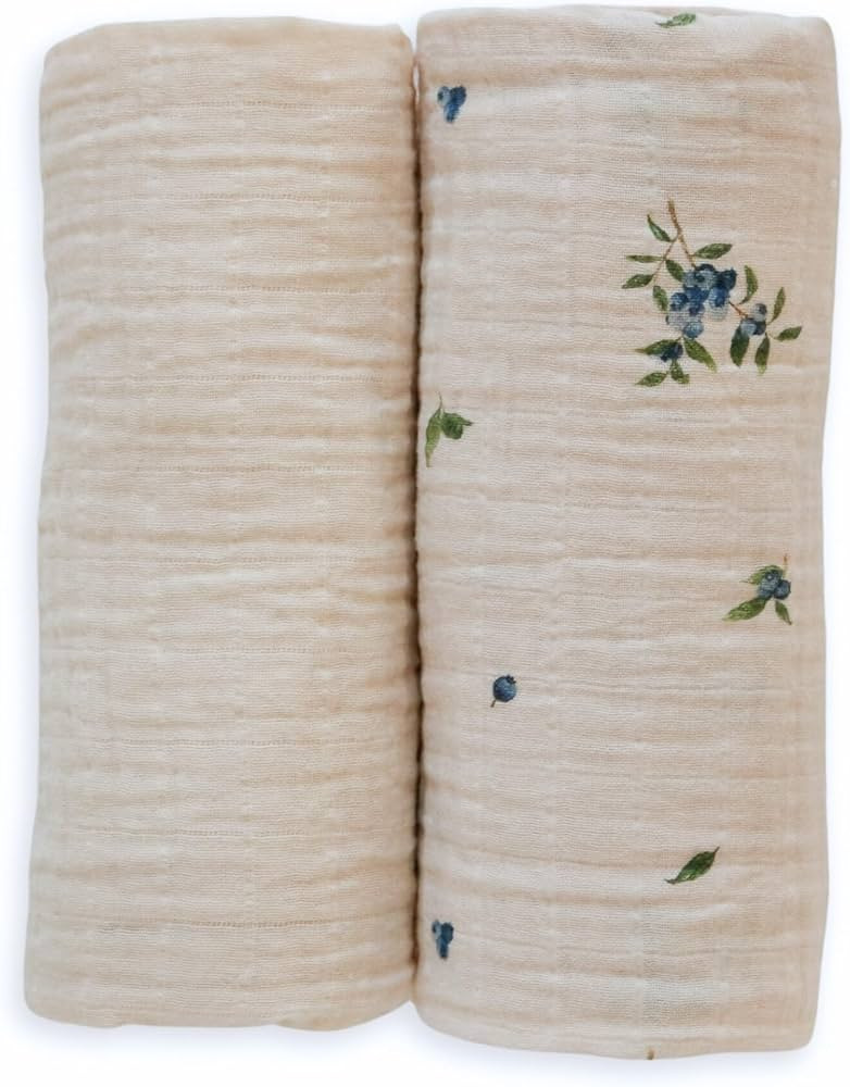 2 Pack, 100% Organic Cotton Muslin Swaddle Blankets, Baby, Girls and Boys, 47x47, Blueberry & Ivo... | Amazon (US)