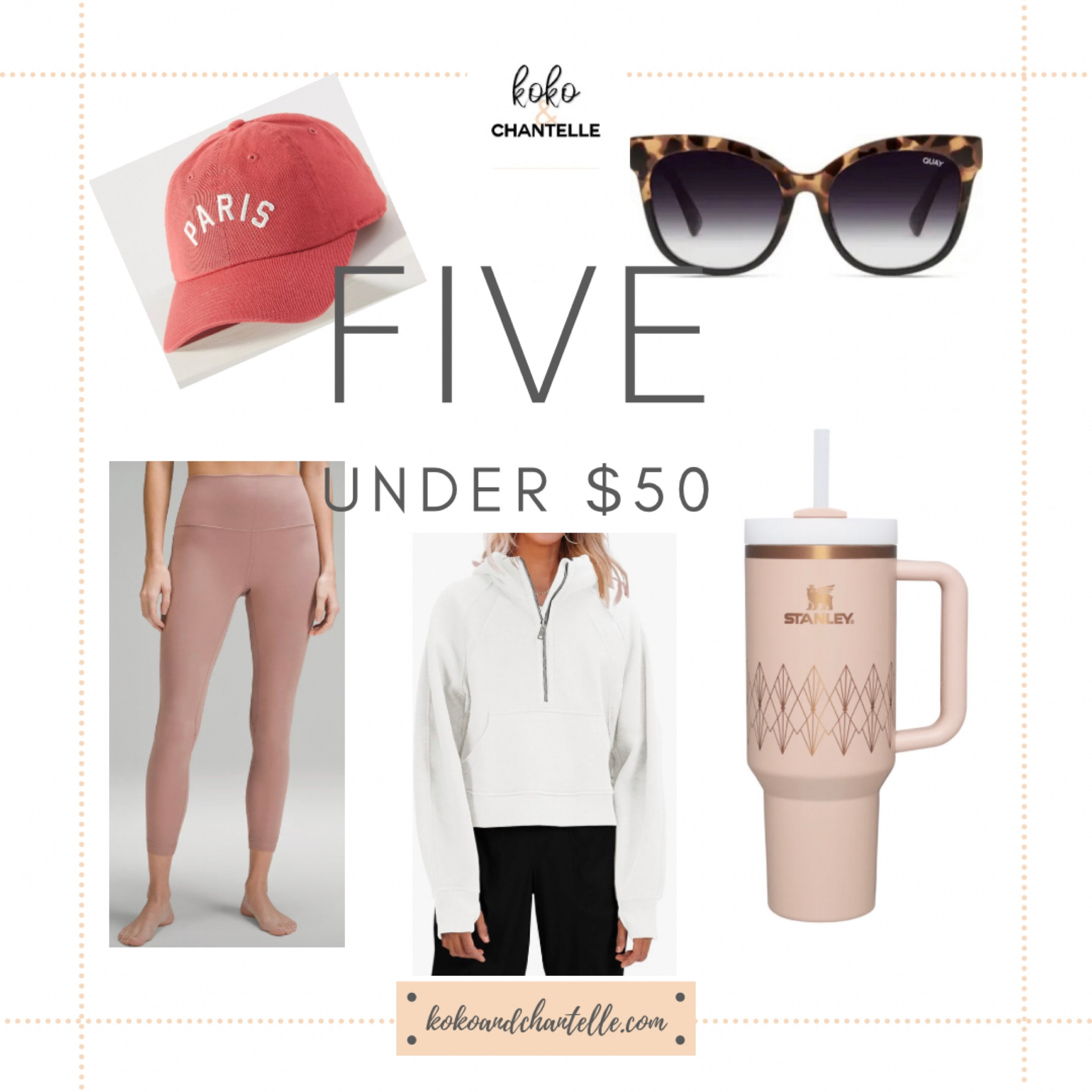 Five items $50 or less!
Paris hat!
Lululemon leggings 
Lululemon dupe sweatshirt 
Art deco Stanley cup
Quay sunglasses 

#LTKfindsunder50 #LTKGiftGuide #LTKover40