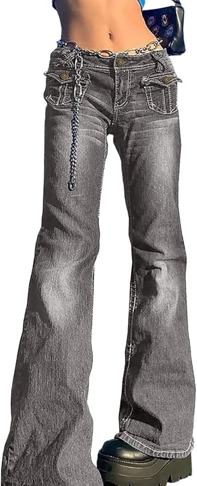 Koinshha Women's Y2K Low Rise Jeans Baggy Straight Leg Suitable All Leg Types Denim Pants | Amazon (US)
