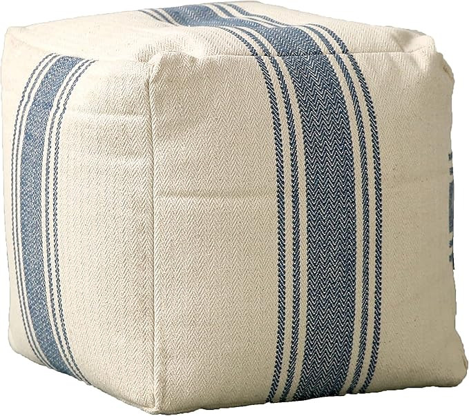 Creative Co-Op Cream Blue Stripes Pouf | Amazon (US)
